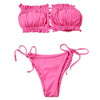 Folds Bikini Women Swimwear Bathing Suit Women's Ruffle Tie Side Bikini Set High Cut Strapless Padded Solid Bathing Suit Bikini Micro Swimsuit Female Push up Two-Piece Suit Summer by Stevvex