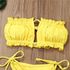 Folds Bikini Women Swimwear Bathing Suit Women's Ruffle Tie Side Bikini Set High Cut Strapless Padded Solid Bathing Suit Bikini Micro Swimsuit Female Push up Two-Piece Suit Summer by Stevvex