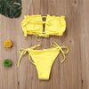 Folds Bikini Women Swimwear Bathing Suit Women's Ruffle Tie Side Bikini Set High Cut Strapless Padded Solid Bathing Suit Bikini Micro Swimsuit Female Push up Two-Piece Suit Summer by Stevvex
