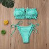 Folds Bikini Women Swimwear Bathing Suit Women's Ruffle Tie Side Bikini Set High Cut Strapless Padded Solid Bathing Suit Bikini Micro Swimsuit Female Push up Two-Piece Suit Summer by Stevvex