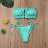 Folds Bikini Women Swimwear Bathing Suit Women's Ruffle Tie Side Bikini Set High Cut Strapless Padded Solid Bathing Suit Bikini Micro Swimsuit Female Push up Two-Piece Suit Summer by Stevvex