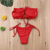 Folds Bikini Women Swimwear Bathing Suit Women's Ruffle Tie Side Bikini Set High Cut Strapless Padded Solid Bathing Suit Bikini Micro Swimsuit Female Push up Two-Piece Suit Summer by Stevvex