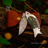 Handmade Damascus Folding Knife with Green Pinecone Resin Handle by JW SteelCrafts