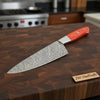 Damascus Steel Chef Knife, Orange Dyed Wood Handle, Full Tang Blade by JW SteelCrafts by JW SteelCrafts