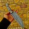 Damascus Hunting Knife with Grey Pinecone Handle | Full Tang + Black Leather Sheath by JW SteelCrafts