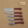 6-Piece Damascus Kitchen Knife Set — Bread, Chef, Santoku, Utility, Boning & Paring with Red Wood Handles by JW SteelCrafts