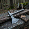 Damascus Steel Smoking Pipe Axe – Hand Forged Functional Pipe Tomahawk with Carved Hardwood Handle | JW SteelCrafts by JW SteelCrafts