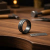 Black Damascus Steel Wedding Ring Set Double Groove Couple Bands by JW SteelCrafts