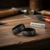 Black Damascus Steel Wedding Ring Set Double Groove Couple Bands by JW SteelCrafts