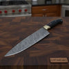 Handmade Damascus Chef Knife, Full Tang Kitchen Knife with Brass Bolster and Black Handle, Forged Damascus Steel Professional Cooking Knife, Premium Culinary Knife Gift by JW SteelCrafts