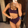 Glitter Sparkling Female Swimsuit High Waist Bikini Women's High Waist Bikinis Party Glitter Scoop Neck Crop Top Swimsuits Two Piece Bathing Suit Women Swimwear Two-pieces Bikini Set Summer Swim Suit by Stevvex