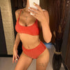Glitter Sparkling Female Swimsuit High Waist Bikini Women's High Waist Bikinis Party Glitter Scoop Neck Crop Top Swimsuits Two Piece Bathing Suit Women Swimwear Two-pieces Bikini Set Summer Swim Suit by Stevvex