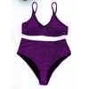 Glitter Sparkling Female Swimsuit High Waist Bikini Women's High Waist Bikinis Party Glitter Scoop Neck Crop Top Swimsuits Two Piece Bathing Suit Women Swimwear Two-pieces Bikini Set Summer Swim Suit by Stevvex