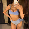 Glitter Sparkling Female Swimsuit High Waist Bikini Women's High Waist Bikinis Party Glitter Scoop Neck Crop Top Swimsuits Two Piece Bathing Suit Women Swimwear Two-pieces Bikini Set Summer Swim Suit by Stevvex