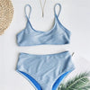 Glitter Sparkling Female Swimsuit High Waist Bikini Women's High Waist Bikinis Party Glitter Scoop Neck Crop Top Swimsuits Two Piece Bathing Suit Women Swimwear Two-pieces Bikini Set Summer Swim Suit by Stevvex