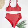 Glitter Sparkling Female Swimsuit High Waist Bikini Women's High Waist Bikinis Party Glitter Scoop Neck Crop Top Swimsuits Two Piece Bathing Suit Women Swimwear Two-pieces Bikini Set Summer Swim Suit by Stevvex