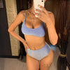 Glitter Sparkling Female Swimsuit High Waist Bikini Women's High Waist Bikinis Party Glitter Scoop Neck Crop Top Swimsuits Two Piece Bathing Suit Women Swimwear Two-pieces Bikini Set Summer Swim Suit by Stevvex