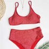 Glitter Sparkling Female Swimsuit High Waist Bikini Women's High Waist Bikinis Party Glitter Scoop Neck Crop Top Swimsuits Two Piece Bathing Suit Women Swimwear Two-pieces Bikini Set Summer Swim Suit by Stevvex