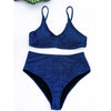 Glitter Sparkling Female Swimsuit High Waist Bikini Women's High Waist Bikinis Party Glitter Scoop Neck Crop Top Swimsuits Two Piece Bathing Suit Women Swimwear Two-pieces Bikini Set Summer Swim Suit by Stevvex