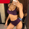 Glitter Sparkling Female Swimsuit High Waist Bikini Women's High Waist Bikinis Party Glitter Scoop Neck Crop Top Swimsuits Two Piece Bathing Suit Women Swimwear Two-pieces Bikini Set Summer Swim Suit by Stevvex