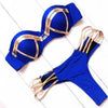 Golden Bikini Set Padded Women Swimsuit Push Up Swimwear Summer Beachwear Bathing Suit Women's Push Up Two Piece Bikini Swimsuits Elegant Lace Up Bathing Suits by Stevvex
