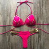 Golden Bikini Set Padded Women Swimsuit Push Up Swimwear Summer Beachwear Bathing Suit Women's Push Up Two Piece Bikini Swimsuits Elegant Lace Up Bathing Suits by Stevvex