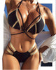 Golden Bikini Set Padded Women Swimsuit Push Up Swimwear Summer Beachwear Bathing Suit Women's Push Up Two Piece Bikini Swimsuits Elegant Lace Up Bathing Suits by Stevvex