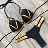 Golden Bikini Set Padded Women Swimsuit Push Up Swimwear Summer Beachwear Bathing Suit Women's Push Up Two Piece Bikini Swimsuits Elegant Lace Up Bathing Suits by Stevvex