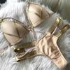 Golden Bikini Set Padded Women Swimsuit Push Up Swimwear Summer Beachwear Bathing Suit Women's Push Up Two Piece Bikini Swimsuits Elegant Lace Up Bathing Suits by Stevvex