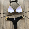 Golden Bikini Set Padded Women Swimsuit Push Up Swimwear Summer Beachwear Bathing Suit Women's Push Up Two Piece Bikini Swimsuits Elegant Lace Up Bathing Suits by Stevvex