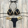 Golden Bikini Set Padded Women Swimsuit Push Up Swimwear Summer Beachwear Bathing Suit Women's Push Up Two Piece Bikini Swimsuits Elegant Lace Up Bathing Suits by Stevvex
