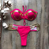 Golden Bikini Set Padded Women Swimsuit Push Up Swimwear Summer Beachwear Bathing Suit Women's Push Up Two Piece Bikini Swimsuits Elegant Lace Up Bathing Suits by Stevvex