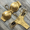 Golden Bikini Set Padded Women Swimsuit Push Up Swimwear Summer Beachwear Bathing Suit Women's Push Up Two Piece Bikini Swimsuits Elegant Lace Up Bathing Suits by Stevvex