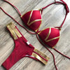 Golden Bikini Set Padded Women Swimsuit Push Up Swimwear Summer Beachwear Bathing Suit Women's Push Up Two Piece Bikini Swimsuits Elegant Lace Up Bathing Suits by Stevvex
