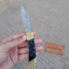Handmade Damascus Steel Folding Knife with Gray Micarta Handle and Brass Thumb Stud – Custom EDC Pocket Knife by JW SteelCrafts by JW SteelCrafts