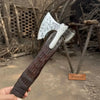 Handmade Viking Double-Bit Carbon Steel Axe with Norse Rune Etching and Engraved Hardwood Handle by JW SteelCrafts
