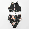 Green Floral Halter Bikini Women High Waist Bikini Halter Two Piece Bathing Suits Tummy Control Swimsuit Push Up Swimwear Sets Women High Waist Two Pieces Swimsuit New Girl Bathing Suits by Stevvex