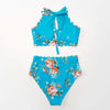 Green Floral Halter Bikini Women High Waist Bikini Halter Two Piece Bathing Suits Tummy Control Swimsuit Push Up Swimwear Sets Women High Waist Two Pieces Swimsuit New Girl Bathing Suits by Stevvex