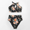 Green Floral Halter Bikini Women High Waist Bikini Halter Two Piece Bathing Suits Tummy Control Swimsuit Push Up Swimwear Sets Women High Waist Two Pieces Swimsuit New Girl Bathing Suits by Stevvex