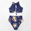 Green Floral Halter Bikini Women High Waist Bikini Halter Two Piece Bathing Suits Tummy Control Swimsuit Push Up Swimwear Sets Women High Waist Two Pieces Swimsuit New Girl Bathing Suits by Stevvex