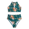 Green Floral Halter Bikini Women High Waist Bikini Halter Two Piece Bathing Suits Tummy Control Swimsuit Push Up Swimwear Sets Women High Waist Two Pieces Swimsuit New Girl Bathing Suits by Stevvex