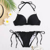 Halter Bikini Bandage Swimsuit Solid Swimwear Sport Liquid Metallic Shiny String Bikini 2 Piece Swimsuit Set Women Shiny Bikini Set Bathing Suit Push Up Two-piece Suit by Stevvex