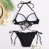 Halter Bikini Bandage Swimsuit Solid Swimwear Sport Liquid Metallic Shiny String Bikini 2 Piece Swimsuit Set Women Shiny Bikini Set Bathing Suit Push Up Two-piece Suit by Stevvex