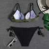 Halter Bikini Bandage Swimsuit Solid Swimwear Sport Liquid Metallic Shiny String Bikini 2 Piece Swimsuit Set Women Shiny Bikini Set Bathing Suit Push Up Two-piece Suit by Stevvex