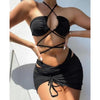 Halter Hollow Cross Bikinis Set Swimsuit Women's New Solid Two-Piece Swimwear Two Piece Swimsuit Halter Crisscross Cut Out Bikini Wrap Top with High Waist Bottom Beach Swimwear Summer Beachwear Woman Bath Bathing Suit by Stevvex
