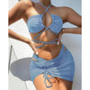Halter Hollow Cross Bikinis Set Swimsuit Women's New Solid Two-Piece Swimwear Two Piece Swimsuit Halter Crisscross Cut Out Bikini Wrap Top with High Waist Bottom Beach Swimwear Summer Beachwear Woman Bath Bathing Suit by Stevvex