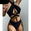 Halter Hollow Cross Bikinis Set Swimsuit Women's New Solid Two-Piece Swimwear Two Piece Swimsuit Halter Crisscross Cut Out Bikini Wrap Top with High Waist Bottom Beach Swimwear Summer Beachwear Woman Bath Bathing Suit by Stevvex