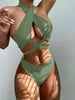 Halter Hollow Cross Bikinis Set Swimsuit Women's New Solid Two-Piece Swimwear Two Piece Swimsuit Halter Crisscross Cut Out Bikini Wrap Top with High Waist Bottom Beach Swimwear Summer Beachwear Woman Bath Bathing Suit by Stevvex