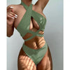 Halter Hollow Cross Bikinis Set Swimsuit Women's New Solid Two-Piece Swimwear Two Piece Swimsuit Halter Crisscross Cut Out Bikini Wrap Top with High Waist Bottom Beach Swimwear Summer Beachwear Woman Bath Bathing Suit by Stevvex