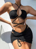 Halter Hollow Cross Bikinis Set Swimsuit Women's New Solid Two-Piece Swimwear Two Piece Swimsuit Halter Crisscross Cut Out Bikini Wrap Top with High Waist Bottom Beach Swimwear Summer Beachwear Woman Bath Bathing Suit by Stevvex